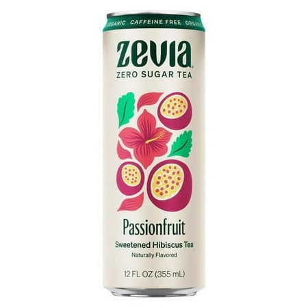 Zevia Organic Caffeine Free Sweetened Hibiscus Passionfruit Tea, 12 Fz - Pack of 2