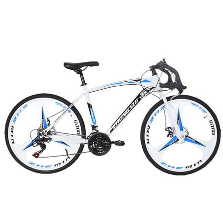 3-Spoke Road Bike 700C Bicycle - 21 Speed Hybrid Bike, Commuter Bicycle with Disc Brake, Perfect For Road Or Dirt Trail Touring, Blue White