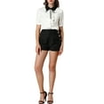 thumbnail image 2 of INSPIRE CHIC Women's Contrast Collar Tie Ruffle Front Button Short Sleeve Work Shirt XS White, 2 of 6