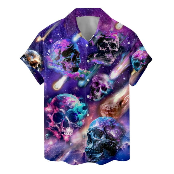 Skull Planet Galaxy Hawaiian Shirts For Men Vintage Fire Space Shirt Mens Hawaiian Shirts Short Sleeve Button Down Shirt Men