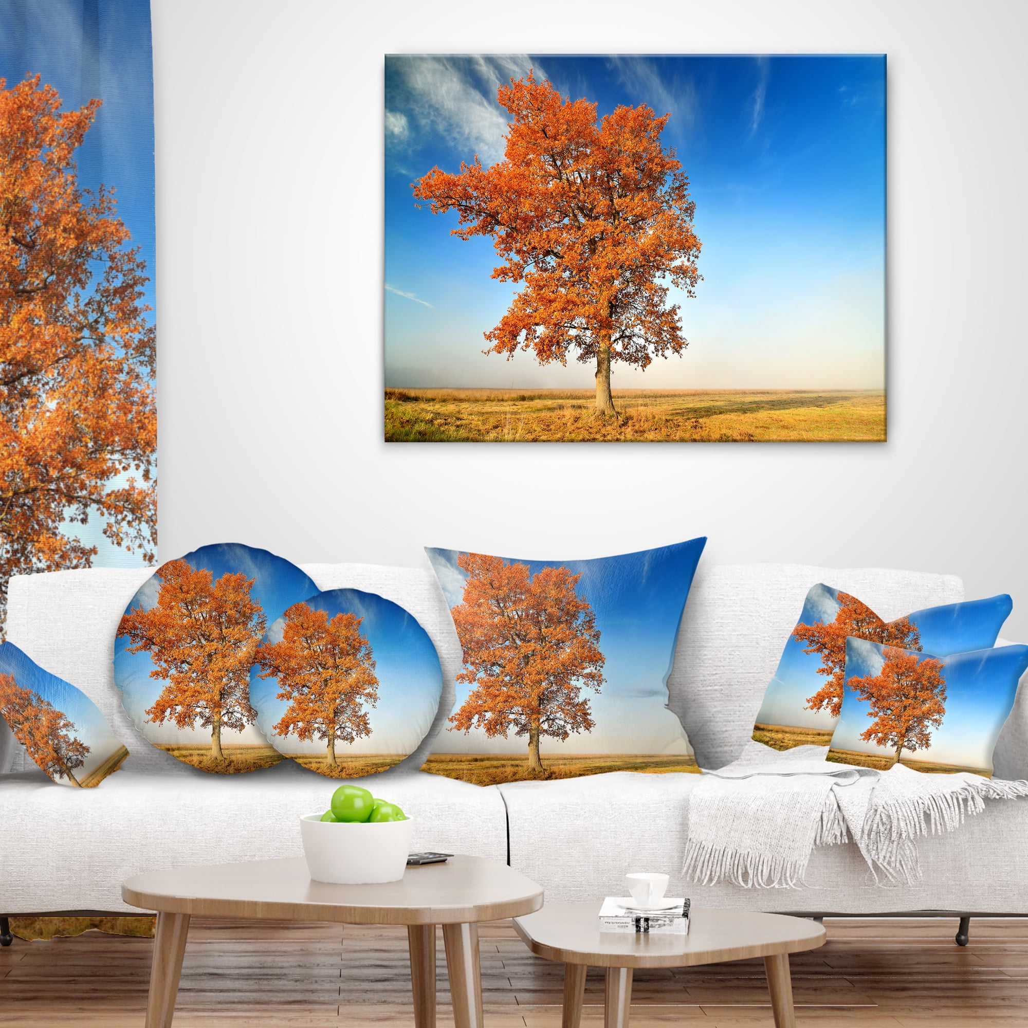 Designart Colorful Lonely Fall Tree - Landscape Photo Throw Pillow - 16x16