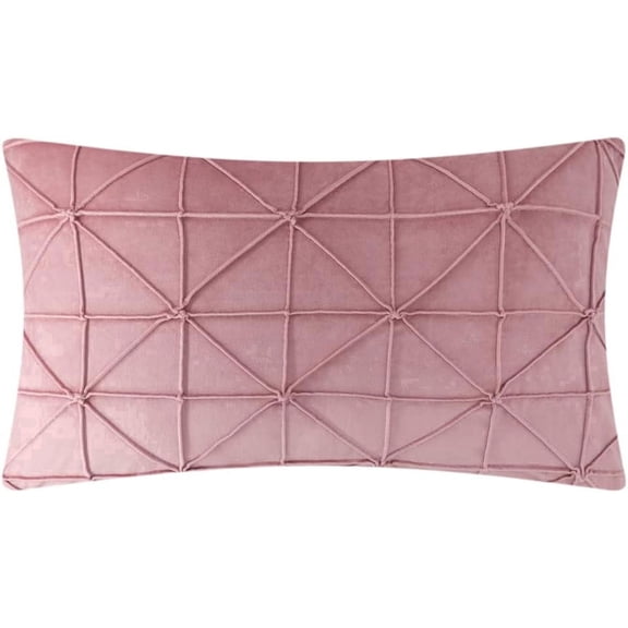 JWH Ultra Soft Grid Pattern Velvet Throw Pillow Covers for Sofa Couch Bedding Decor 14 x 24inch Rose Pink