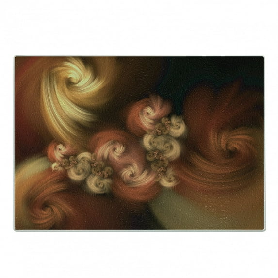 Abstract Surreal Cutting Board, Soft Texture Look Spirals Fractal Illustration, Decorative Tempered Glass Cutting and Serving Board, in 3 Sizes, by Ambesonne