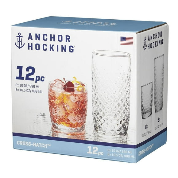 Ensemble de verres à boire de 12 pièces Cross Hatch d’Anchor Hocking