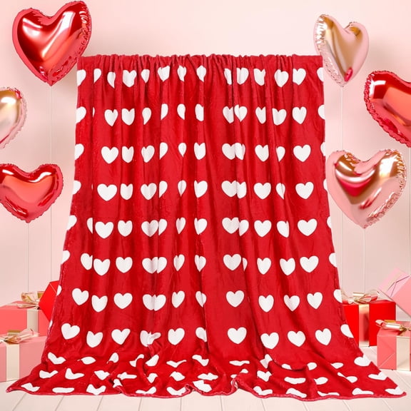 Valentine''s Day Throw Blanket Red Heart Prints Fuzzy Blanket Romantic Love Decorative Soft Cozy Flannel Blanket for Mom Couple Home Bed Sofa Couch Chair, 50 x 60 Inch
