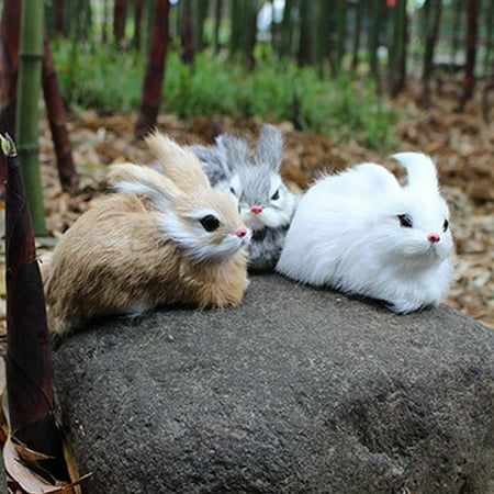 White Fur Plush Rabbits Model Toy Lifelike Animal Furry Easter Bunny Mini Realistic Cute Home Decor Kids Children Christmas Birthday (Best Rabbits For Fur)
