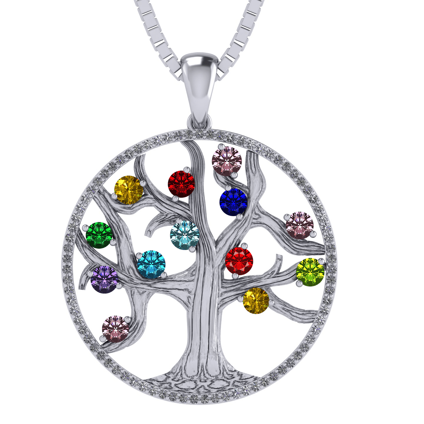 16 chain Sterling Silver Personalized 6mm Round Simulated Birthstone Family Tree Locket Mothers Day Gift