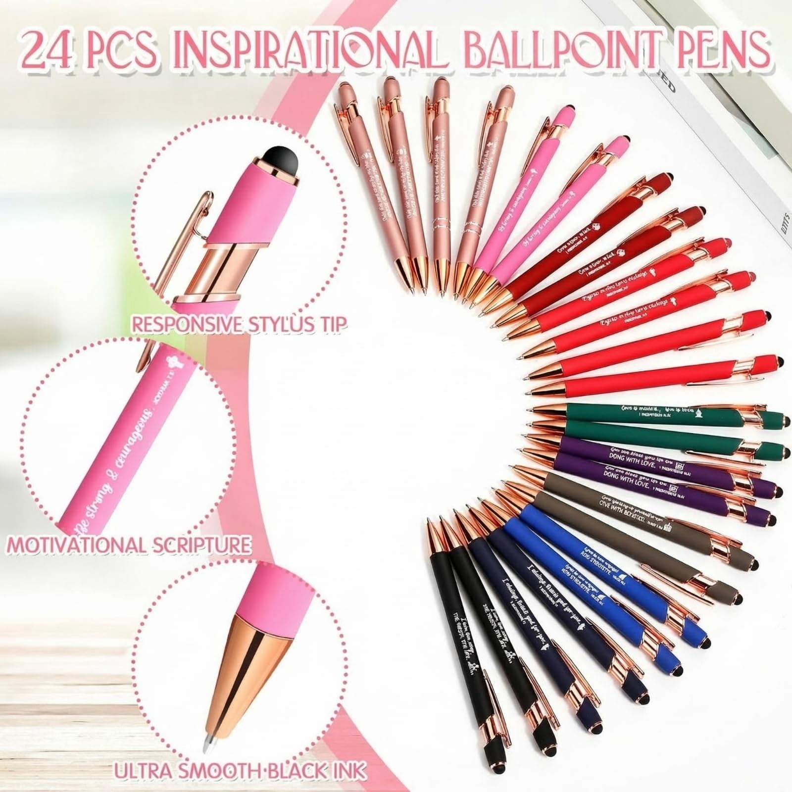 48 Pens Notepads Gifts For Mother's Day Set Ballpoint Pen Notebook Inspirational Quotes Journal Women Motivational Gift (flower)