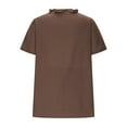 thumbnail image 5 of Chiccall Women Cotton Linen Shirts Oversized Ruffled V Neck Short Sleeve Blouses Solid Color Loose Casual Comfy Gauze Tops Brown XXXL, 5 of 6