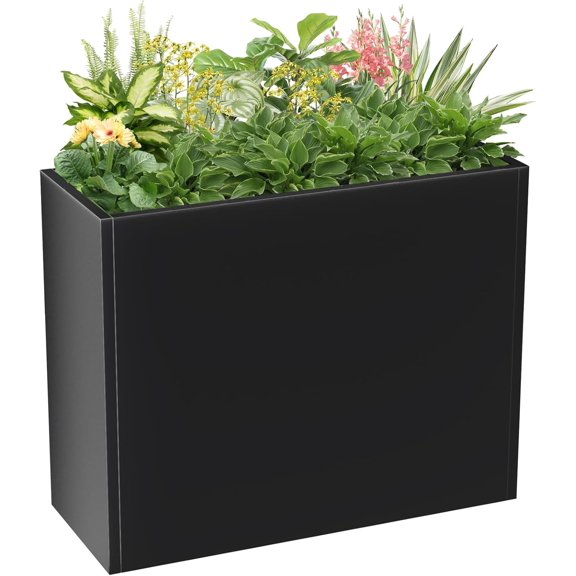 Heavy Duty Metal Planter Box 36"L x 12"W x 26"H Outdoor Tall Rectangular Planter Black with Removable Insert Shelves