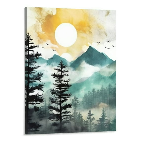 Creowell Abstract Wall Art Forest Mountain Watercolor Wall Paintings Landscape Modern Canvas Prints Bathroom Bedroom Office Wall Decor -16x20inch