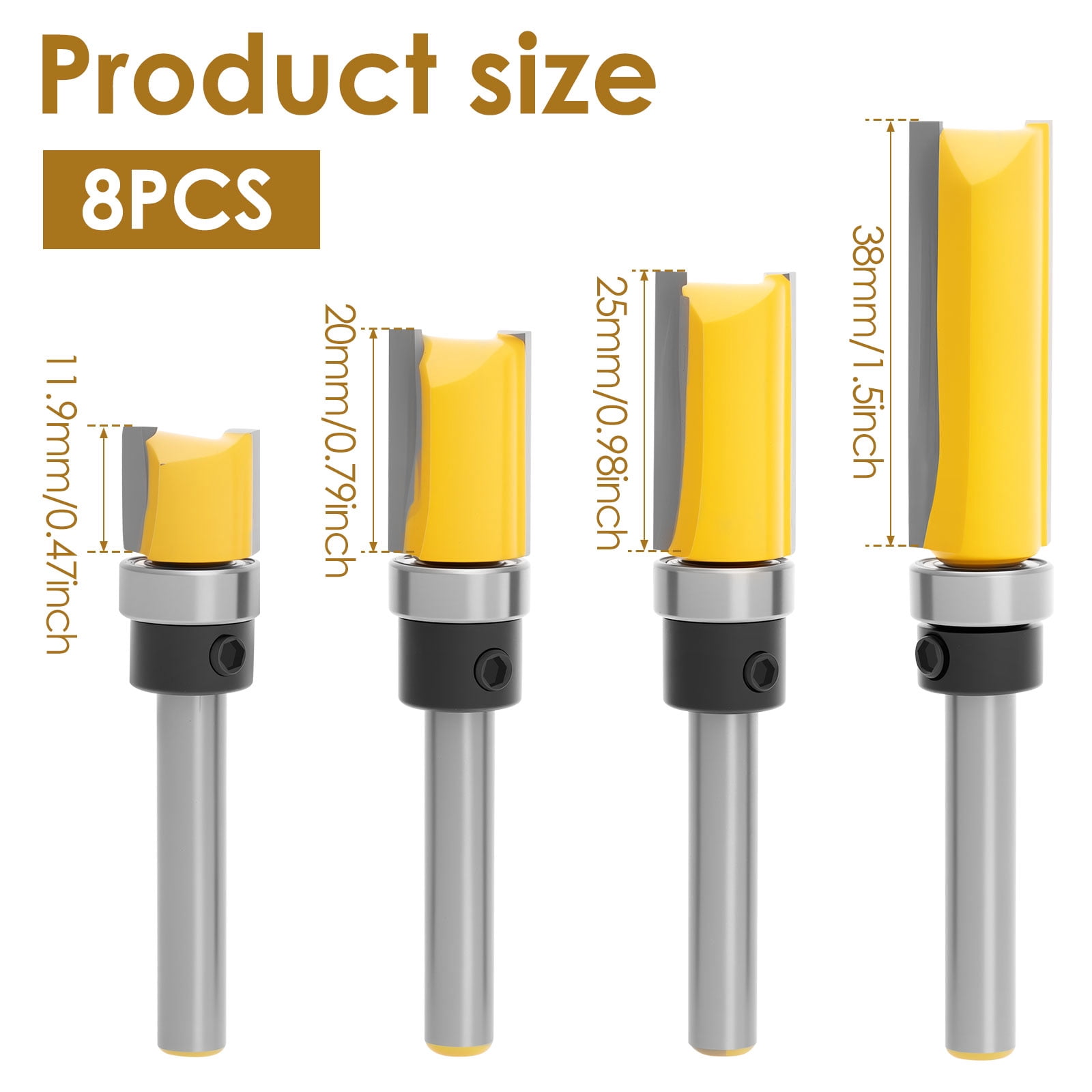 8 Pcs 1 4 Inch Tungsten Carbide Router Bit Set Professional Precision Milling