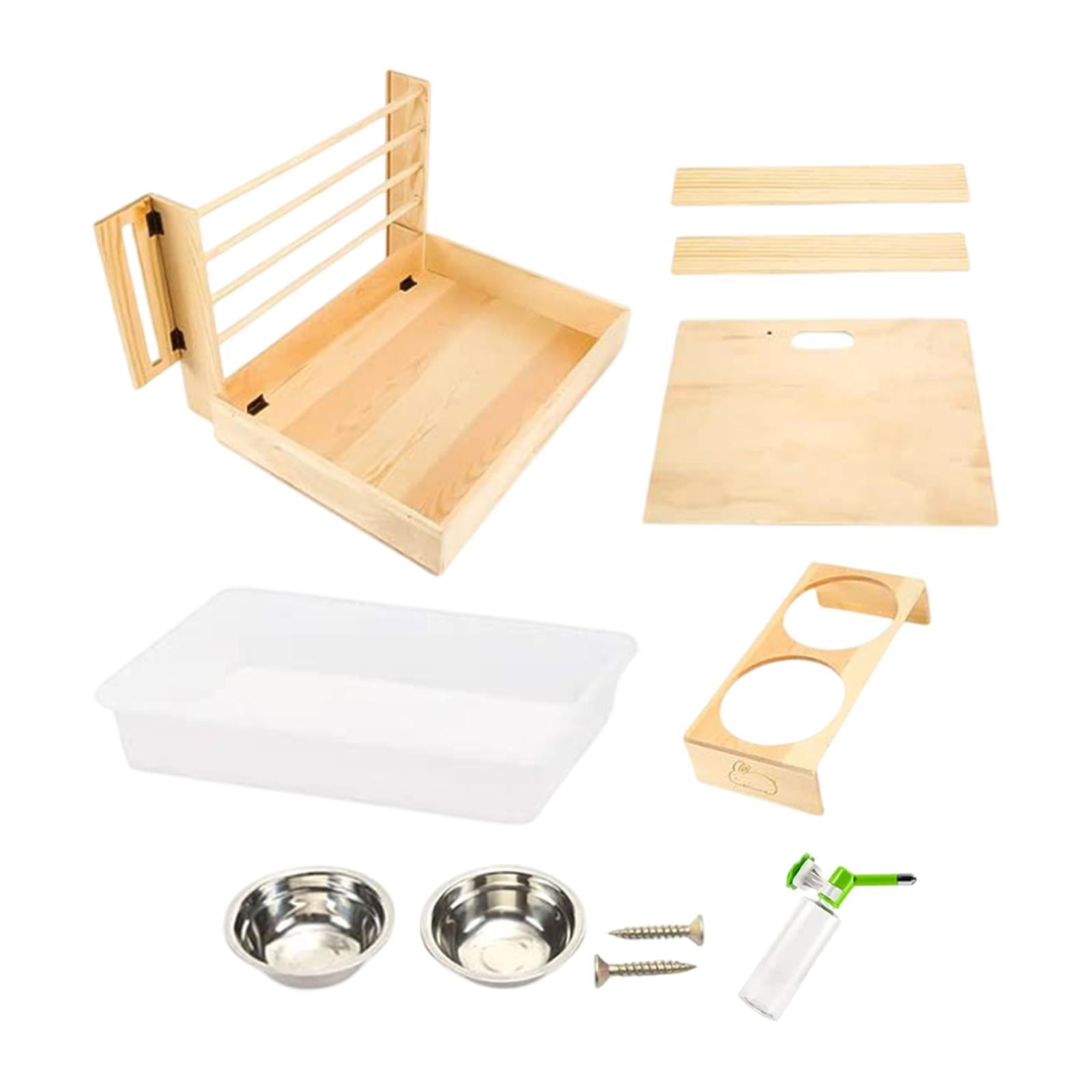 balikha Wooden Bunny Hay Feeder with Litter Tray Bunny Hay Holder Feeding Manger Guinea Pig Hay Holder for Ferret Chinchillas Dwarf