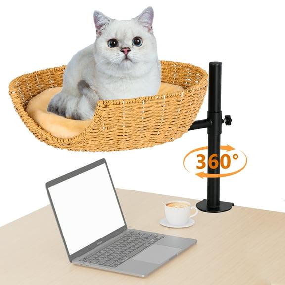 Cat Desk Bed, Adjustable Height, 360 Rotating cat Desk Bed, Cat Hammock for Desk Window, Supports up to 45lbs