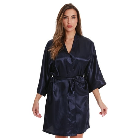 Womens Blue Chenille Robe - Just Love Womens Satin Solid Kimono Robe 6756-PNK-M (1X, Navy)