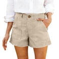 thumbnail image 2 of Linen Shorts for Women Summer Bermuda Shorts with Pockets Dressy Casual Button Down Wide Leg Beach Short, M, 2 of 8