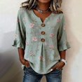 thumbnail image 6 of Women's Tops, Tees & Blouses V Neck 3/4 Sleeve All Over Print Button Down Loose Casual Shirts Business Casual Tops for Women bovemsi, 6 of 6