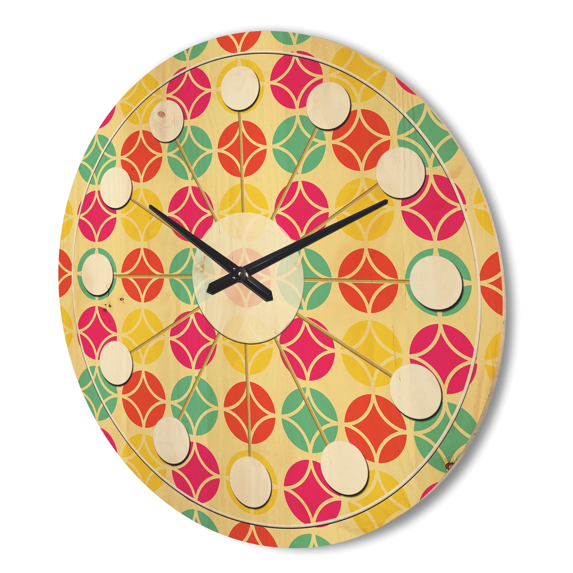 Designart 'Circular Retro Pattern VII' Mid-Century Modern Wood Wall Clock