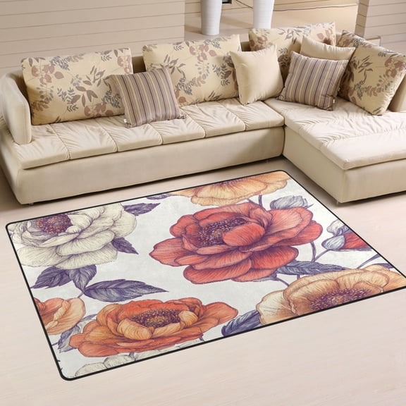 Flowers Bright and Colorful Soft Polyester Area Rug 31''x20'', Non Slip, Memory Foam, Water Absorbent