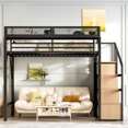 thumbnail image 4 of Full Size Loft Bed with Storage Stairs, Shelves and Built-in Wardrobe, Metal Loft Bed Frame with USB Ports and LED Lights, Noise-reduced Design, Black, 4 of 13