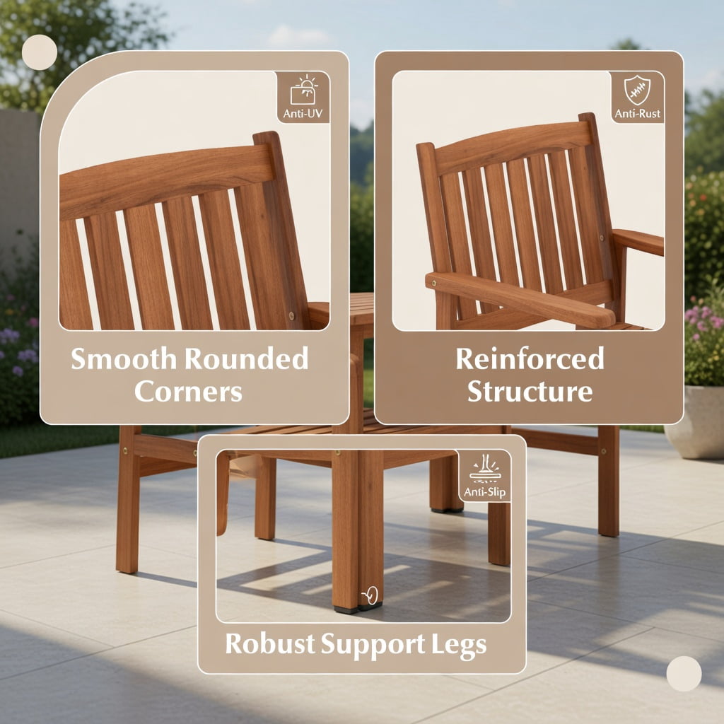 Hommoo 2-Piece Solid Wood Outdoor Patio Chairs Set, Ergonomic Slatted Seat, Inclined Backrest & Armrests for Porch, Balcony & Backyard, Natural