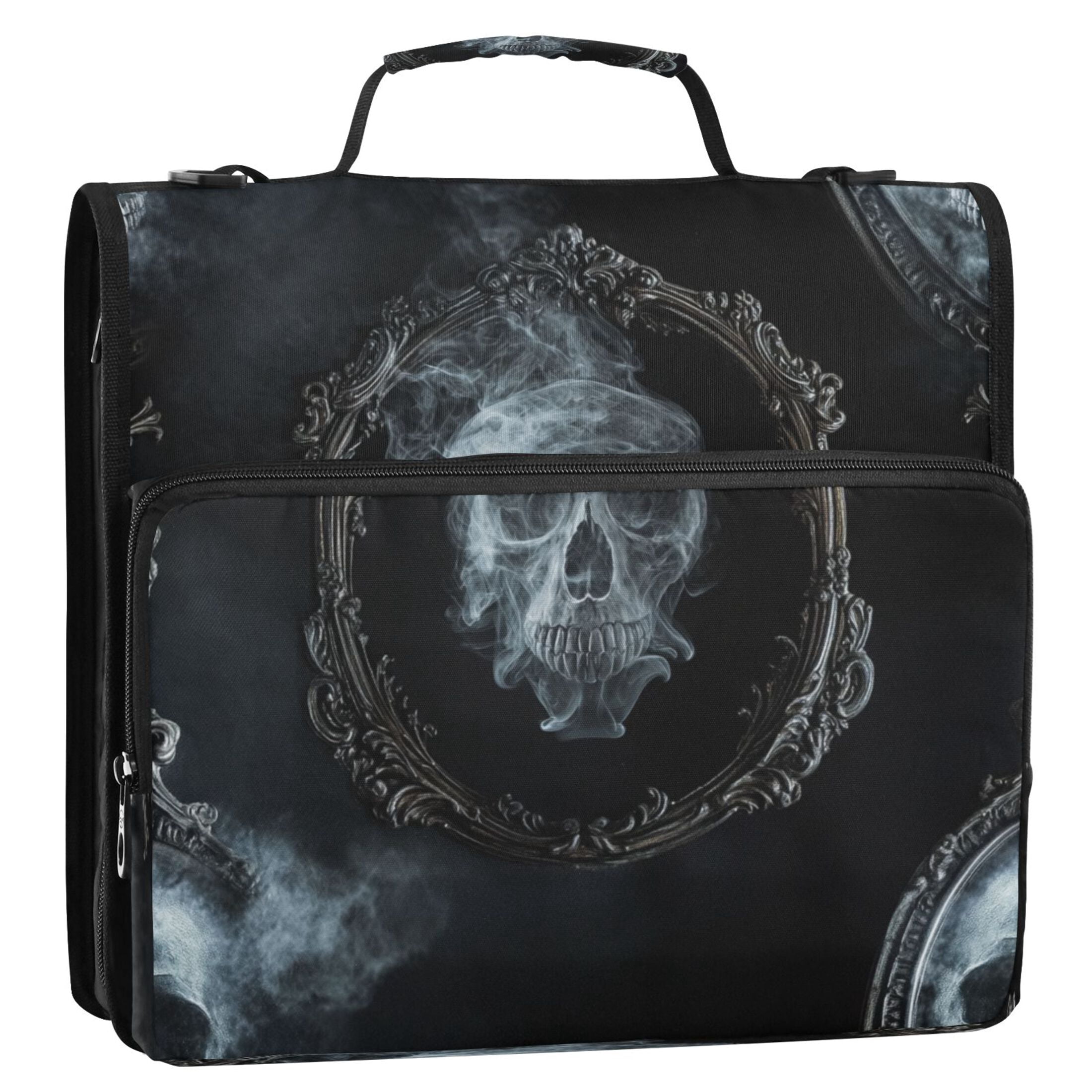 Water-Resistant 3-Ring Binder Organizer with Multiple Pockets Zipper Binder Bag for Office A Skull