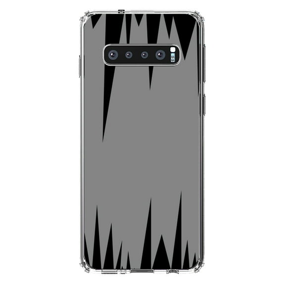 DistinctInk Clear Shockproof Hybrid Case for Samsung Galaxy S10 (6.1" Screen) - TPU Bumper, Acrylic Back, Tempered Glass Screen Protector - Grey Black Spikes