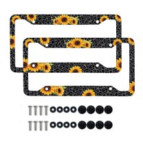 Renewold Sunflower Leopard Print Aluminum Auto License Plate Frame, Novelty Heavy Duty Car Accessories Decor for Men Women, Pack of 2