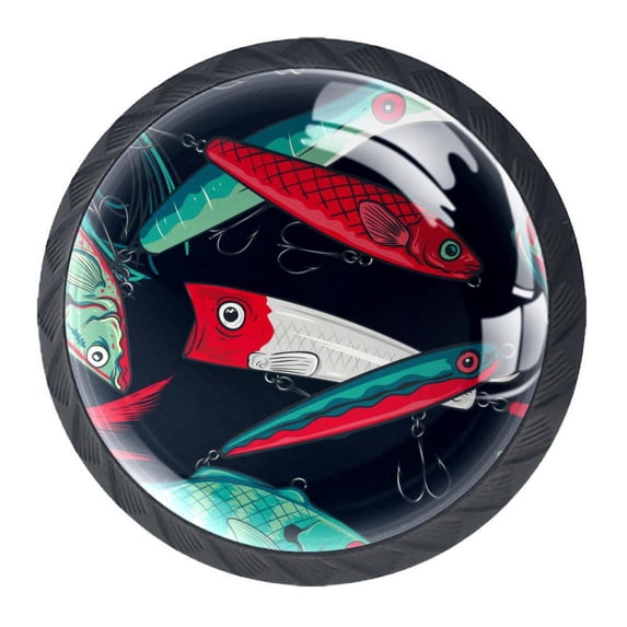 4 Pcs Red Green Koi Fish Knobs for Kitchen Cabinet Cupboard Dresser Bookcase Drawer Pulls Handles Round Home Decor