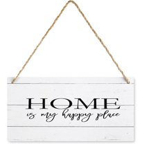 Home Is My Happy Place Funny Wall Decor Signs Farmhouse Bathroom Decor Wooden Signs Rustic Bathroom Home Decor Walls Vintage Wooden Bathroom Toilet Living Room Decor 6X12 Inch