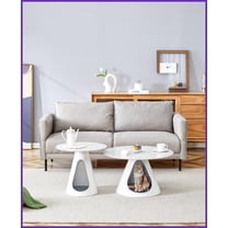 Set of 2 Space-Saving Coffee Tables with Cat Beds, Marble-Look Top & Steel Base for Living Room