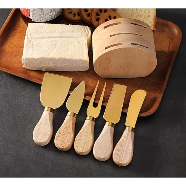 1 juego de cuchillos for queso con base de roble | cuchillo for queso de acero inoxidable | cuchillo y tenedor de estilo occidental con mango de madera | herramientas profesionales for queso