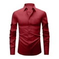 thumbnail image 2 of VgaVtl Turn Down Collar Long Sleeve Shirt Men Button up Dress Shirts Mens Clothes Solid Color Office Stretch Slim Red Shirts, 2 of 5