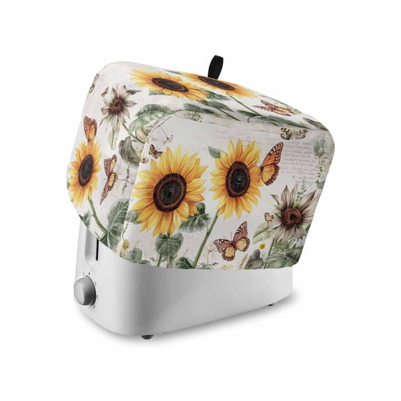 Sunflower Vintage Toaster Cover 2 Slice, Pastoral Rustic Botanical Flowers Dustproof Bread Machine Oven Cover with Storage Pockets, Fits Most Kitchen Toasters Protector