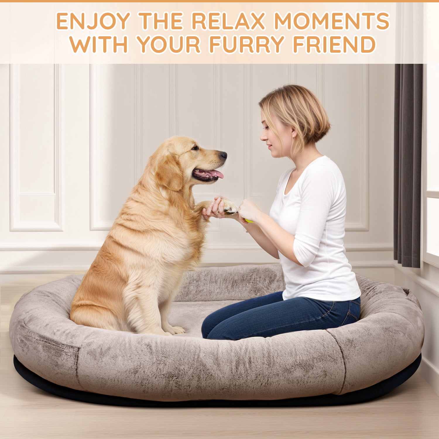 Pipopa Human Dog Bed,71"x45"x14"Large Size fits for adults&Pets,Washable Cover Dog Bed with Pillow and Blanket,Extra Large Human Size Beanbag Bed,Camel