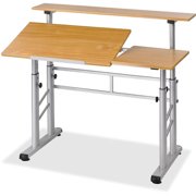 Safco Height-Adjustable Split Level Drafting Table - Rectangle Top - Adjustable Height - 26.50" to 37.25" Adjustment - Assembly Required - Medium Oak - Steel, Wood - 1 Each