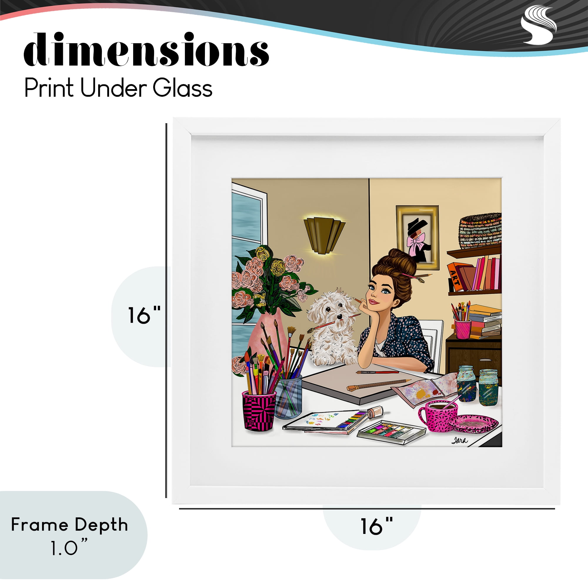 Stupell Industries Creative Art Girl at Desk White Framed Print Under Glass, design by Tara Boone