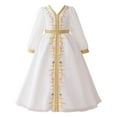 thumbnail image 2 of CUZIBR Toddler Girls Formal Elegant Dresses Long Sleeve Traditional Floral Print Embroidery Color Block Ball Gowns High Waist Pleated Crewneck Tutu Dress Birthday Fashion Clothes,White,6-7 Years, 2 of 8