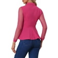 thumbnail image 3 of INSPIRE CHIC Women's Mesh Sheer Blouse Turn Down Collar Keyhole Ruffle Peplum Top XS Hot Pink, 3 of 6