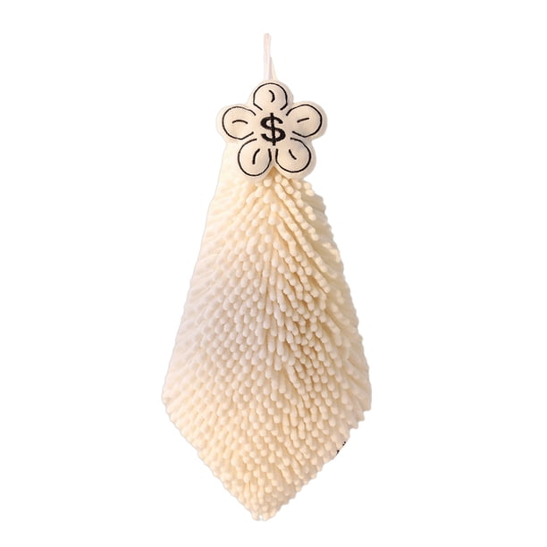 Toalla de mano colgante de chenilla, de secado rápido, suave, absorbente, con bola de pelo y cuerda para colgar, ideal para el hogar, el baño y la cocina.