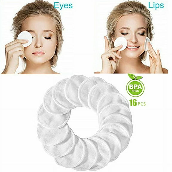 Reusable Bamboo White Makeup Remover Pads, 16Pcs Hypoallergenic & Velvet-Soft Rounds with Laundry Bag, Machine Washable, Gentle for All Skin Types, Eco-Friendly, By Preplabs