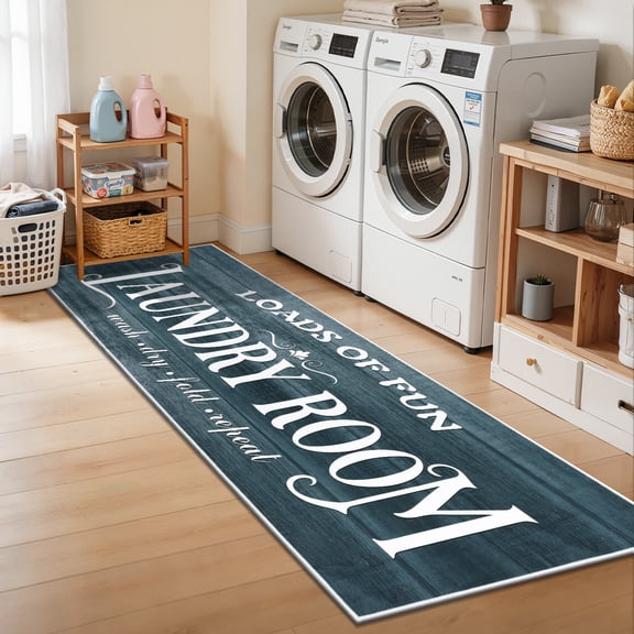 Findosom 24“x72” Farmhouse Laundry Rug Floor Mat,Non Slip Laundry Room Runner Rug with Rubber Backing Washable Indoor Floor Area Rug for Kitchen Laundry Bathroom Hallway Entryway,Tidewater