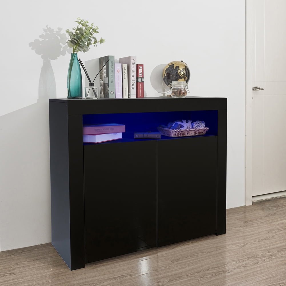 Kadyn Floor Storage Cabinet for Hallway, High Gloss Buffet Storage Cabinet with LED Light, Storage Sideboard Buffet Cabinet with 2 Doors, Black Kadyn Floor Storage Cabinet for Hallway, High Gloss Buffet Storage Cabinet with LED Light, Storage Sideboard Buffet Cabinet with 2 Doors, Black