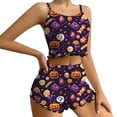 thumbnail image 2 of Miorin Under $6 Women Halloween Pajama Set Ribbed Knit Cami Crop Top & Drawstring Print Shorts, Cute Halloween 2 Piece Sleepwear, L, 2 of 5