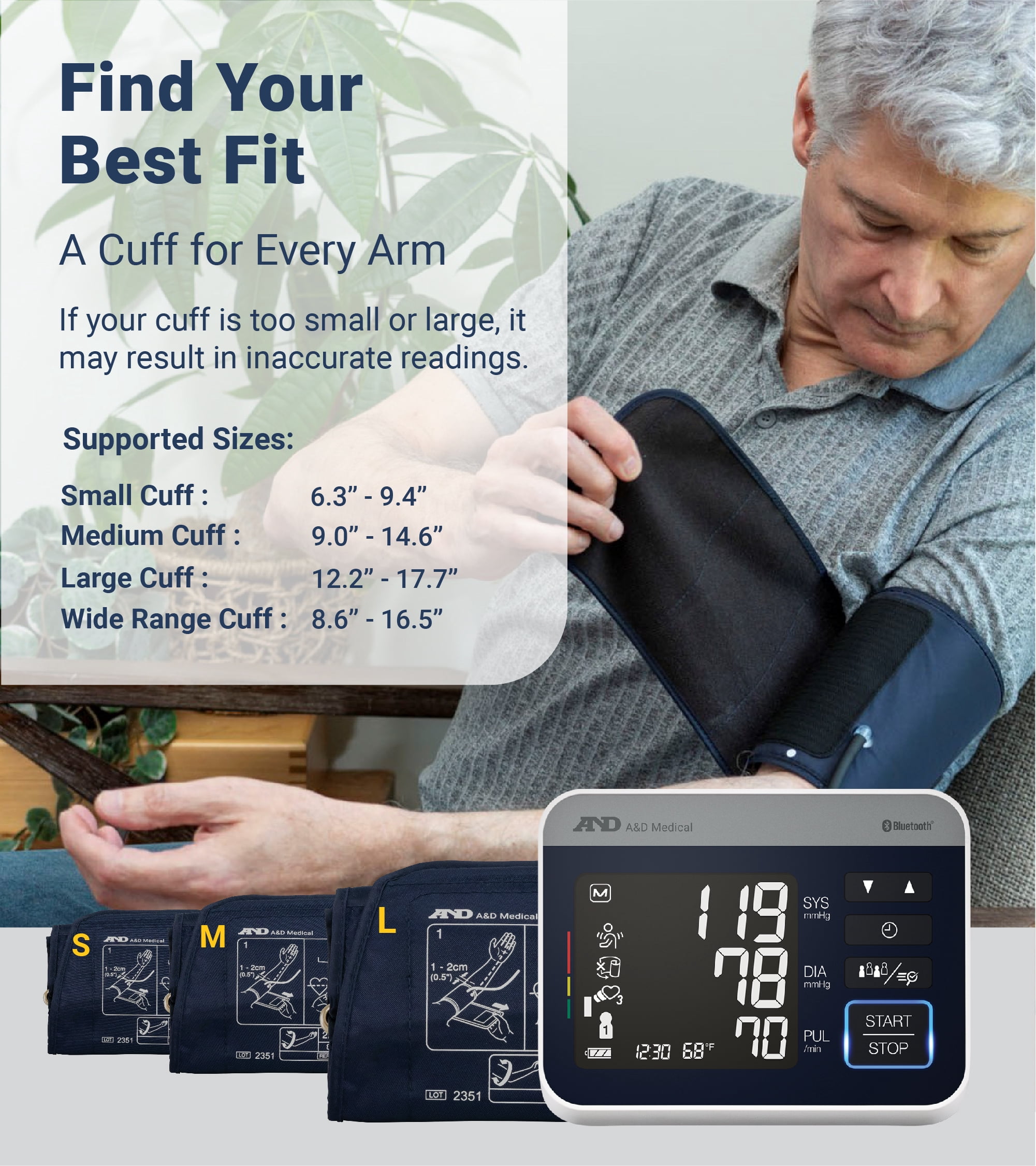 A&D Medical UA-910BLE Bluetooth Heart Rate Detection Upper Arm Blood Pressure Monitor with Bluetooth