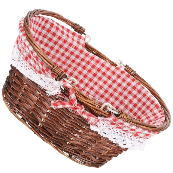 HONMEET Portable Woven Storage Basket with Lid, Wicker Picnic Basket for Home, Outdoor, Camping, Travel and More