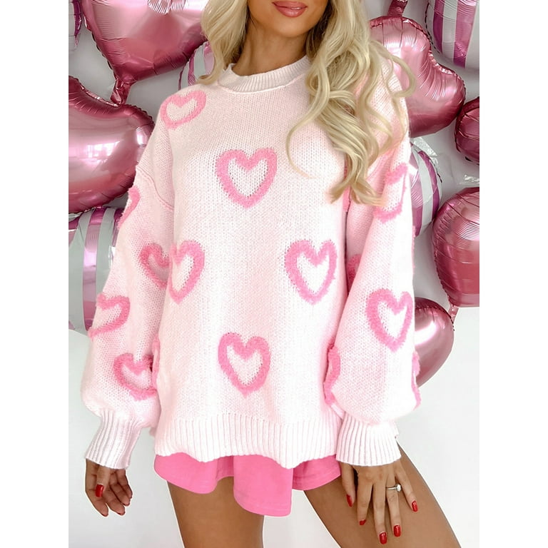 Musuos Womenacute;s Heart Sweater Fuzzy Long Sleeve Round Musuos Womenacute;s Heart Sweater Fuzzy Long Sleeve Round