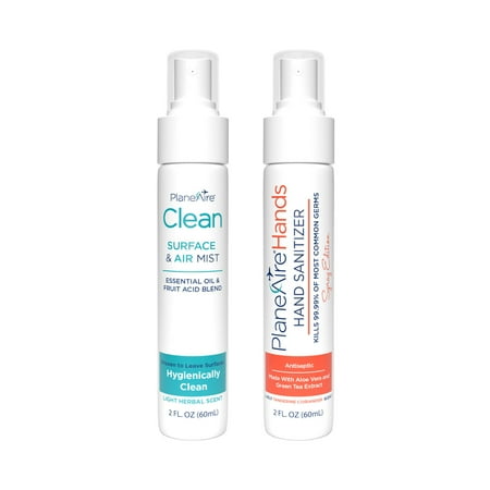 Starter Set: (1) PlaneAire Hand Sanitizer Spray Tangerine Coriander & (1) PlaneAire Clean Surface & Air Mist