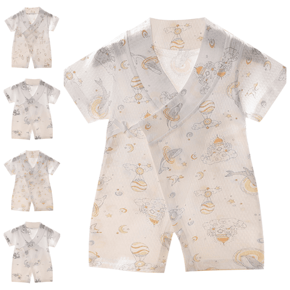 Lovzfmll Toddler's Deer Print Short Sleeve Romper, Cotton Snap Crotch Jumpsuit for Little Boys & Girls, Casual Summer Outfits for 0-3 Months