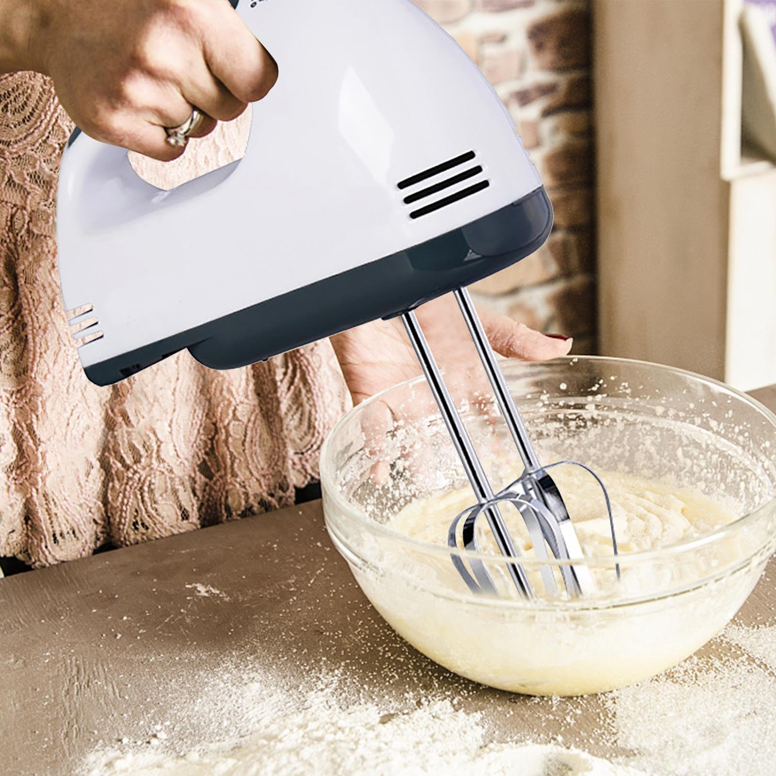 Lychee Hand Mixer Electric 7 Speeds, Portable Kitchen Handheld Blender for Easy Whipping Dough, Cream, Cakes & Whisking Egg, Green